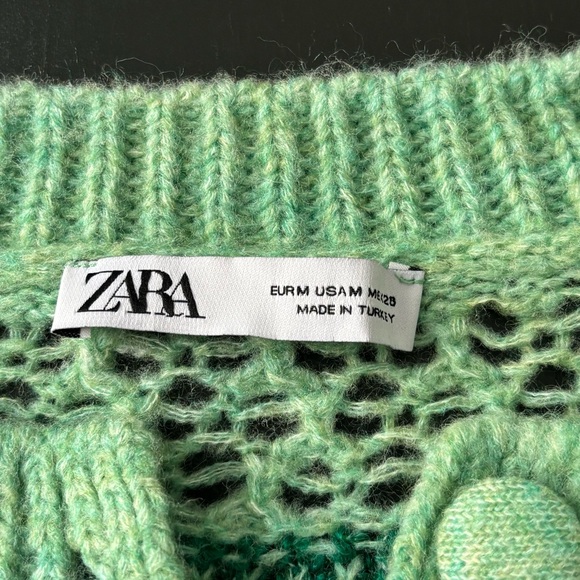 Zara Sz M Green Crew Neck Wool Blend Knit Jacket - Picture 12 of 16